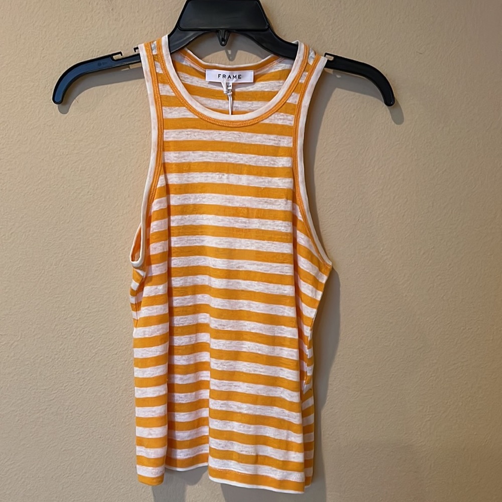 NWT Frame Ringer Stripe Organic Linen Racerback Tank - Picture 2 of 4